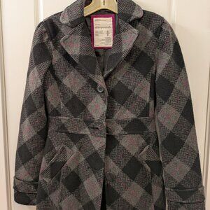 Women's small Grey & black, plaid, belted Aeropostale pea coat